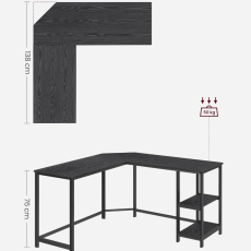 Pracovní stůl Billhook, 138 cm, černá - 3